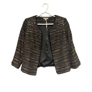 PLEIONE Embellished Tweed‎ Cropped Jacket Women's S Sparkle Sequins Blazer
